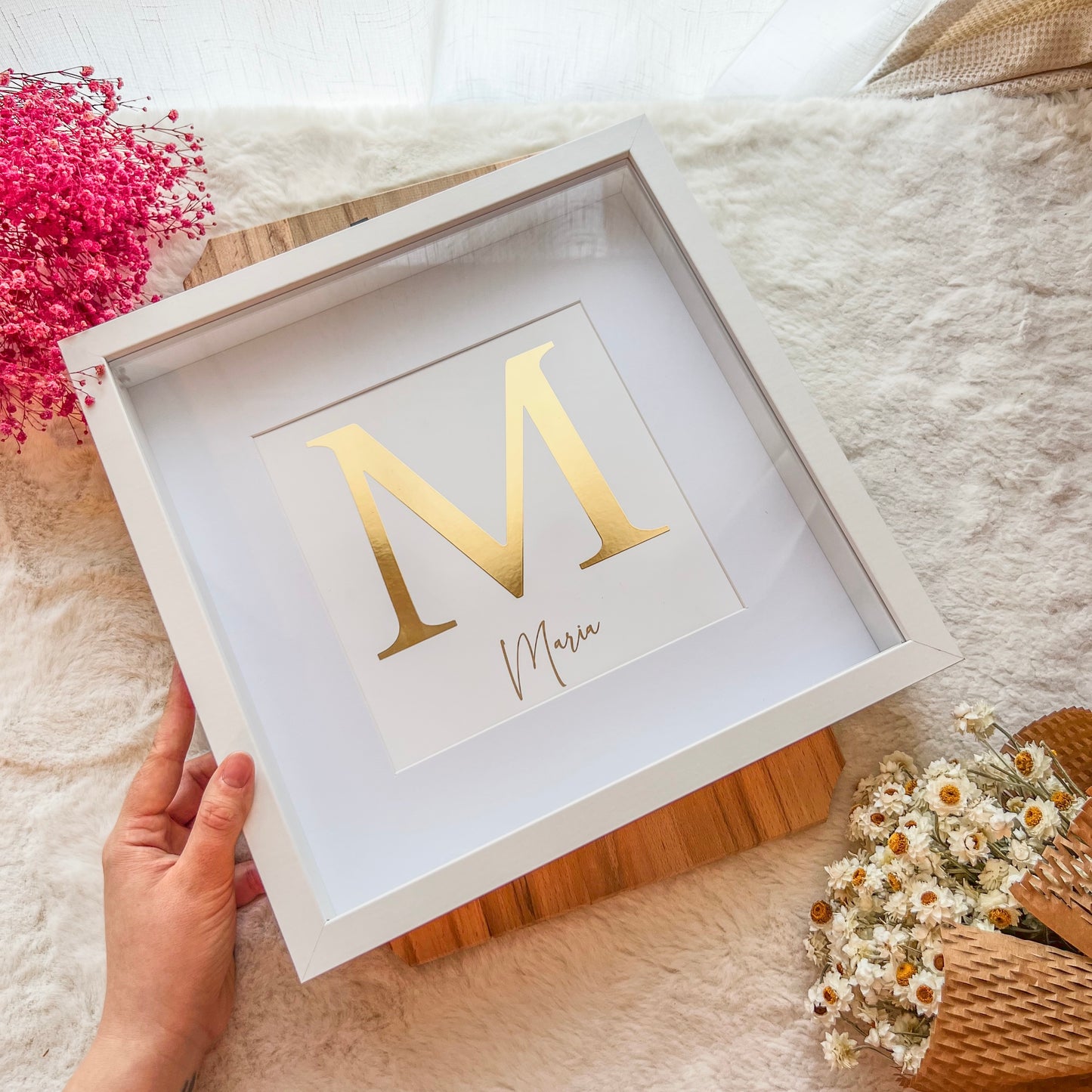 Gold Foil Baby Initial Frame
 – Luxury Handmade Keepsake 30x30