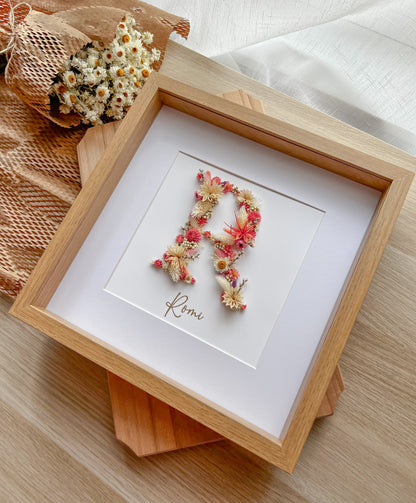 Preserved Flower Frame with Gold Foil Initial – Personalized Gift 30x30