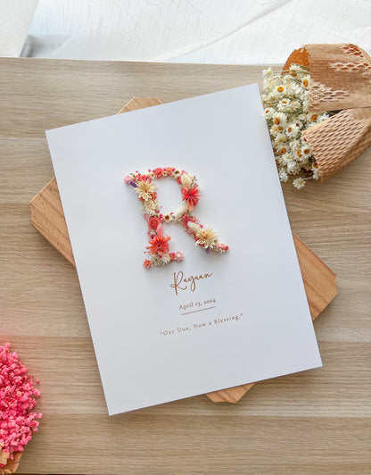 Elegant Two-Letter Initial Floral Frame – Personalized Wedding & Anniversary Keepsake with Preserved Flowers & Gold Foil 30x40