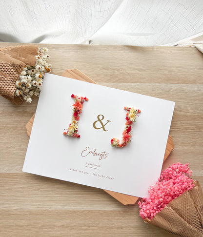 Elegant Two-Letter Initial Floral Frame – Personalized Wedding & Anniversary Keepsake with Preserved Flowers & Gold Foil 30x40