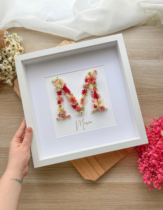 Floral Initial Baby Frame with Preserved Flowers & Gold Foil - Personalized Gift 30x30