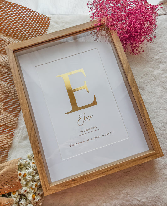 Gold Foil Baby Initial Frame – Personalized Newborn Gift 30x40