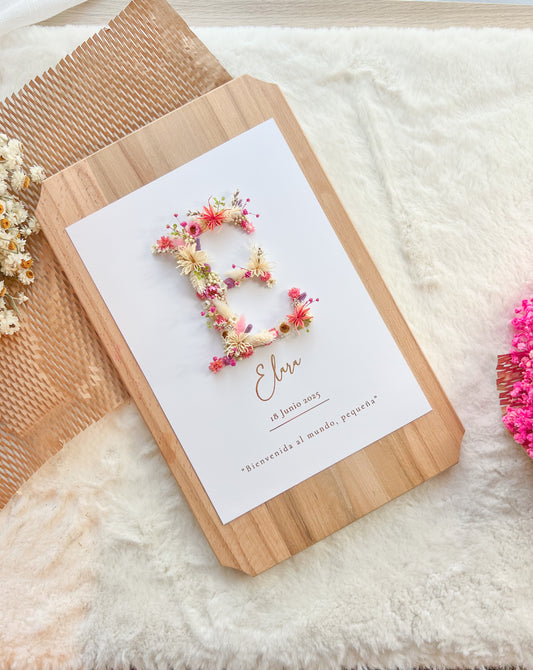Floral Initial Baby Frame with Preserved Flowers & Gold Foil - Personalized Gift 30x40