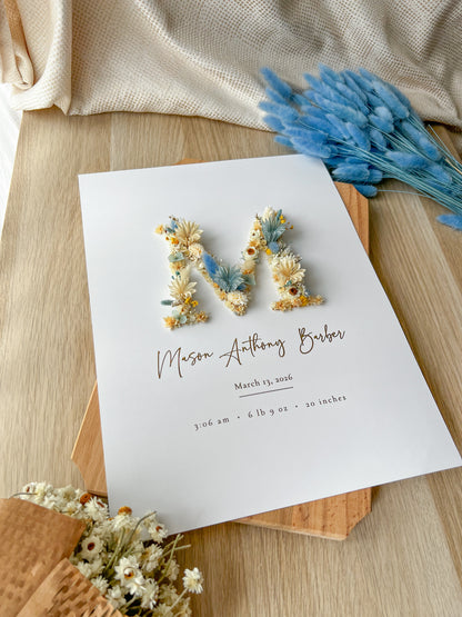 Preserved Flower Frame with Gold Foil Initial – Personalized Gift 30x30