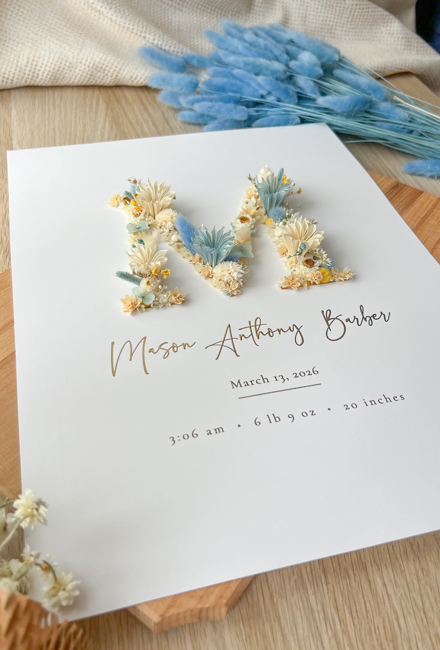 Baby Keepsake Frame with Preserved Flowers – Personalized Gift 30x40