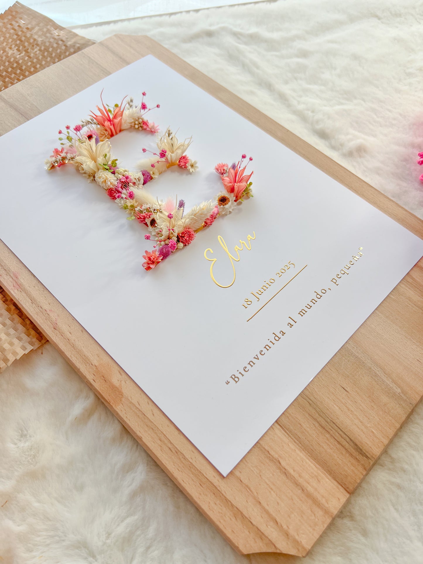 Baby Keepsake Frame with Preserved Flowers – Personalized Gift 30x40