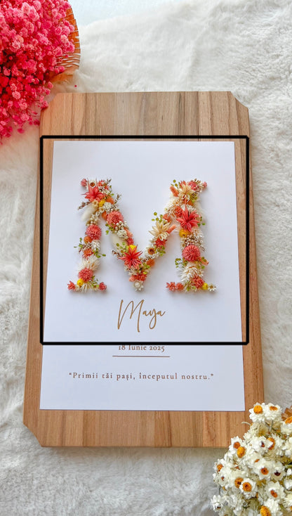 Elegant Two-Letter Initial Floral Frame – Personalized Wedding & Anniversary Keepsake with Preserved Flowers & Gold Foil 30x40