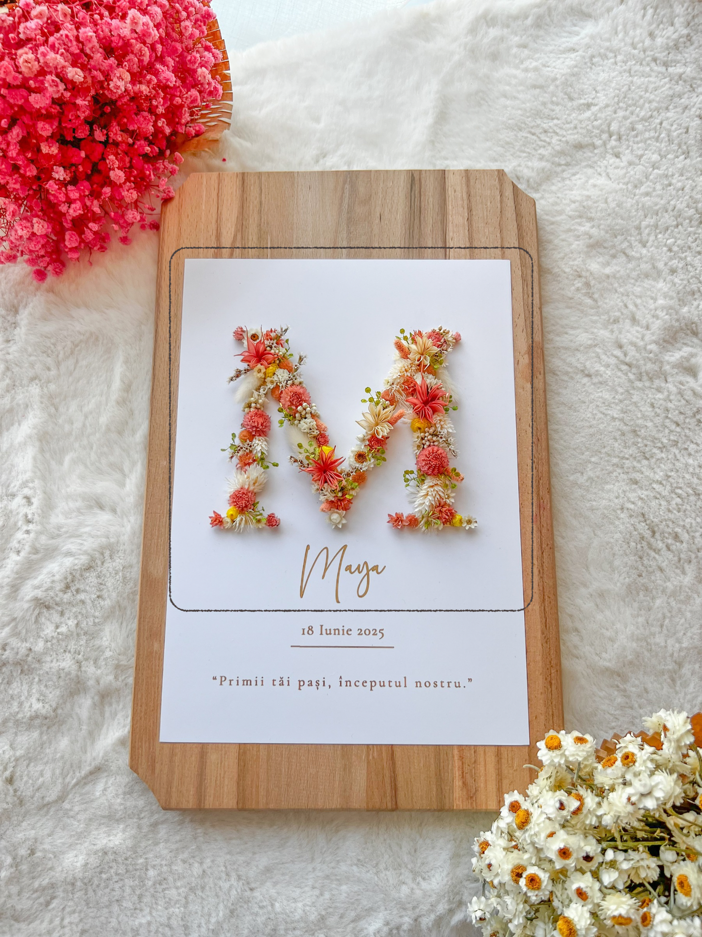 Preserved Flower Frame with Gold Foil Initial – Personalized Gift 30x30