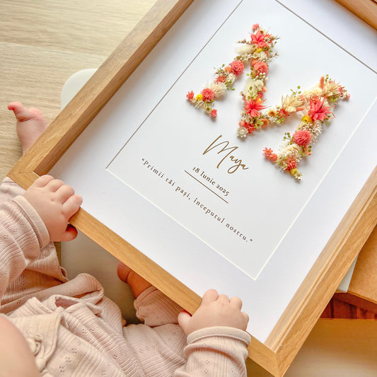 Baby Keepsake Frame with Preserved Flowers – Personalized Gift 30x40