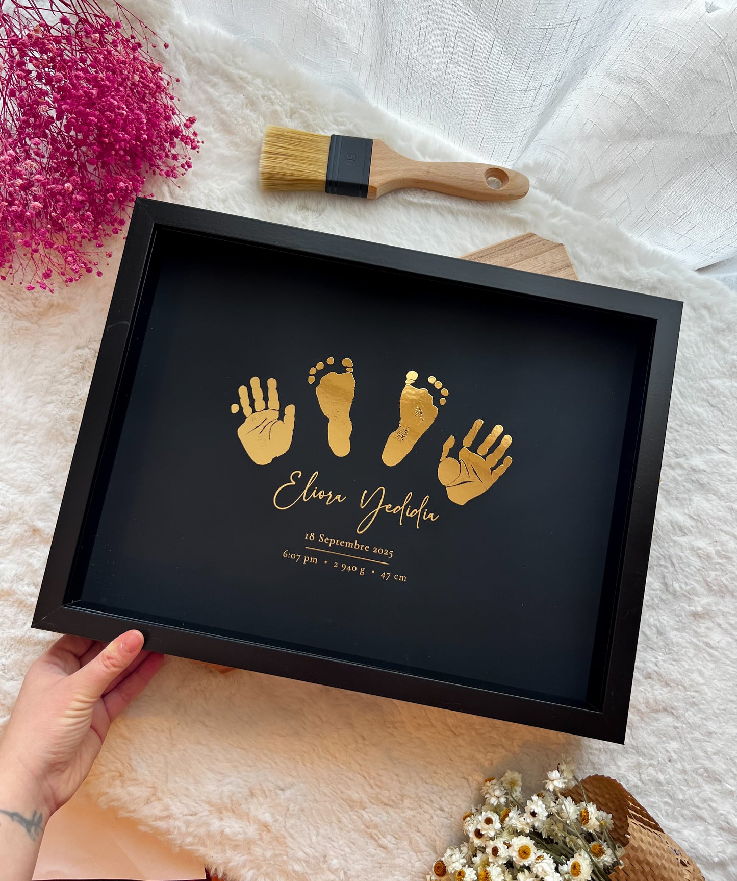 Gold Foil Baby Hand & Footprint Frame – Timeless Newborn Keepsake 30x40