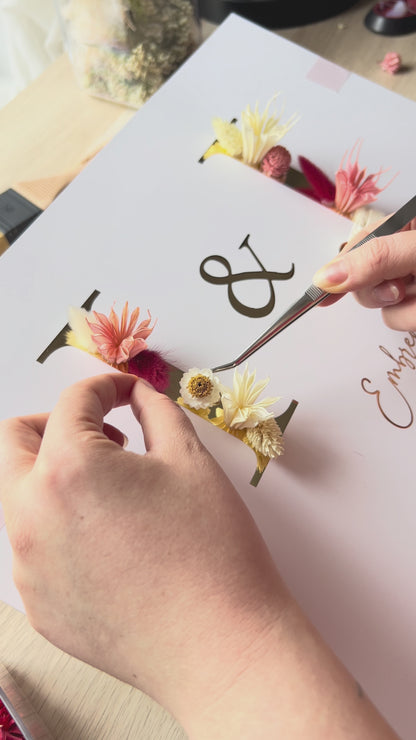 Elegant Two-Letter Initial Floral Frame – Personalized Wedding & Anniversary Keepsake with Preserved Flowers & Gold Foil 30x40