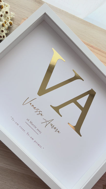 2‑Initial Floral Baby Frame with Preserved Flowers & Gold Foil – Personalized Gift 30x40
